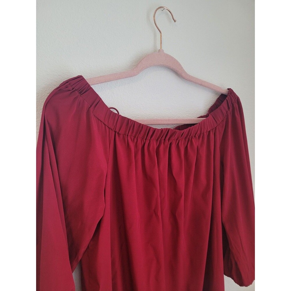 Alice + Olivia Red Silk Off the Shoulder Balloon Sleeve Mini Dress Size Small - Picture 2 of 7